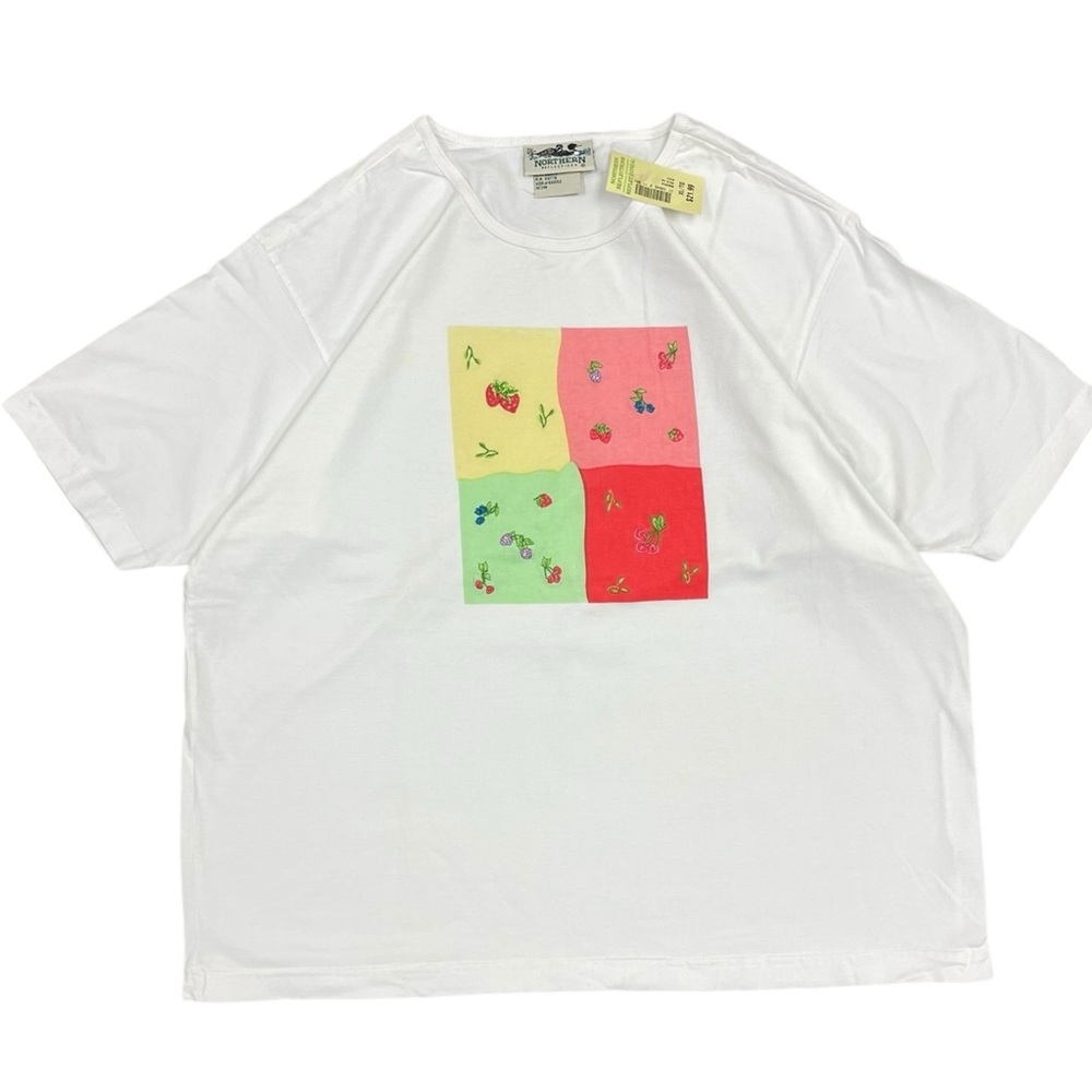 Vintage NWT Northern Reflections Embroidered Fruit Color Block Tee T-Shirt XL